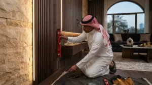 تركيب ألواح بديل الخشب والإضاءة الجدارية