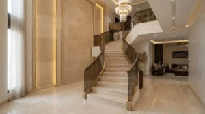 ديكورات درج فيلا رخام وزجاج